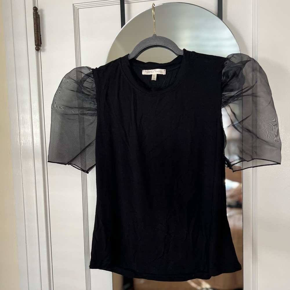 Puffed sheer sleeve black shirt, size XL